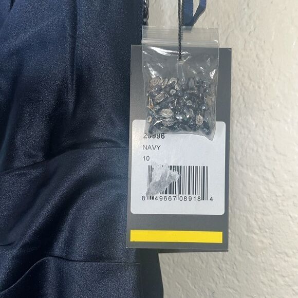 La Femme 25996 Navy Off the Shoulder Beaded Satin Trumpet Formal NWT Sz10 $599 - Picture 6 of 6